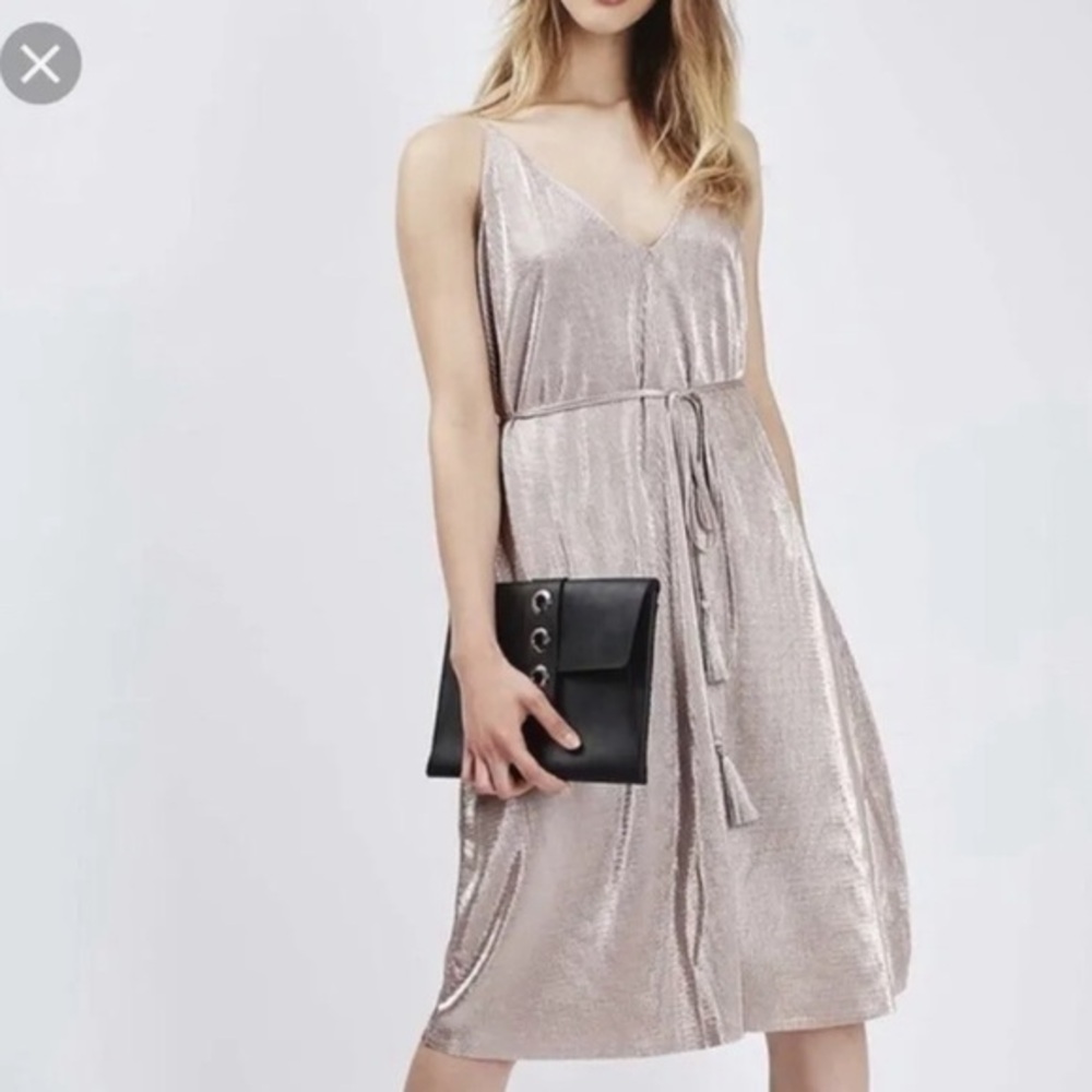 Topshop Sleeveless V-Neck Tie Front Dress Women Size 4 Color Silver